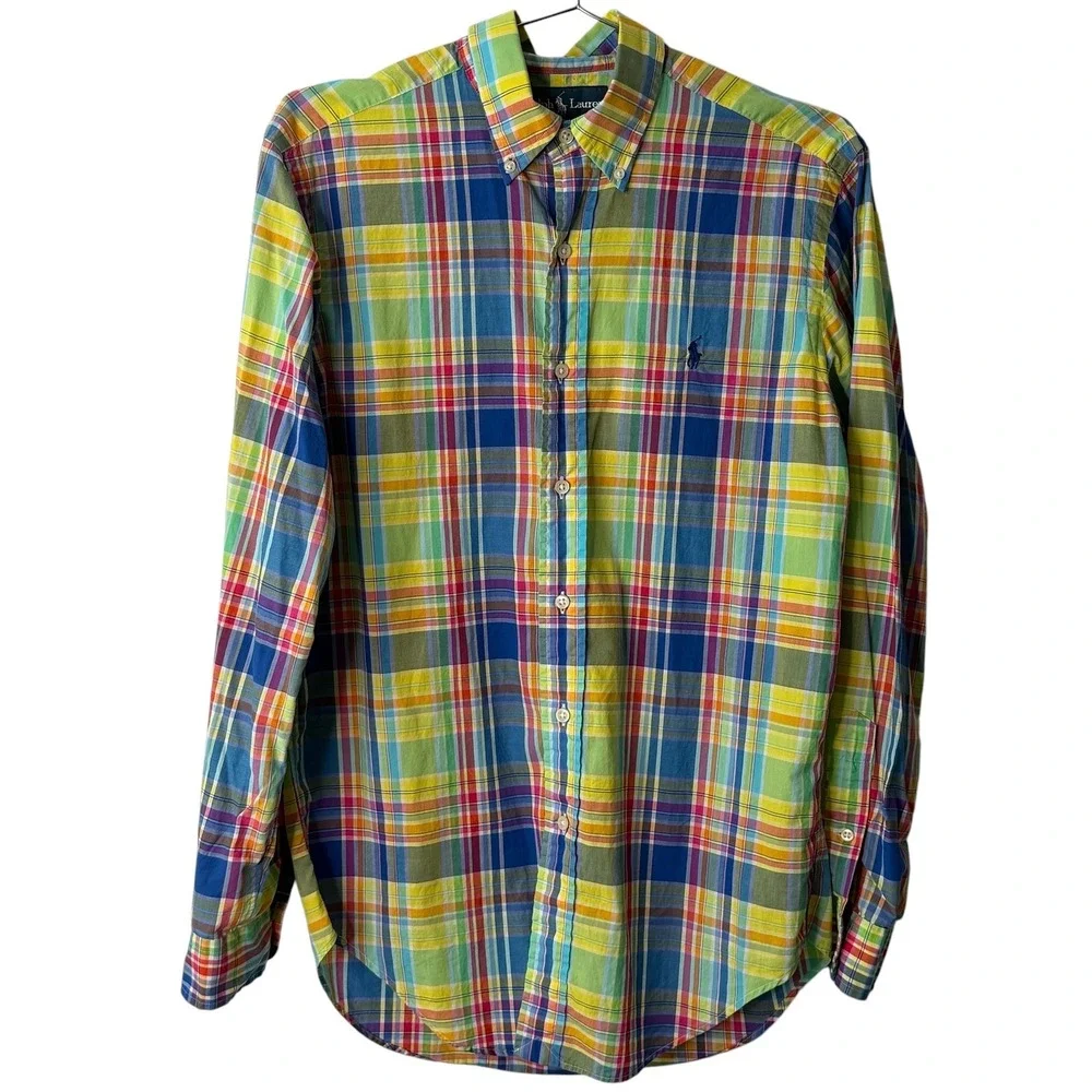 Ralph Lauren Mens Classic Fit Multicolor‎ Plaid Cotton Button Down Shirt Small